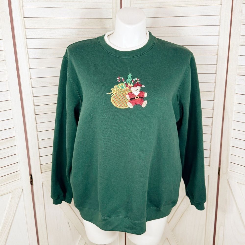 Vtg Embroidered‎ Ugly Christmas Sweatshirt Classic Elements Green 16W 18W